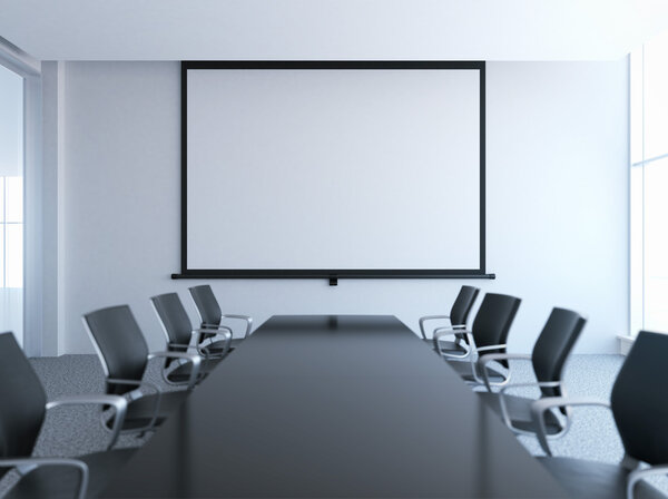 empty meeting room with white screen