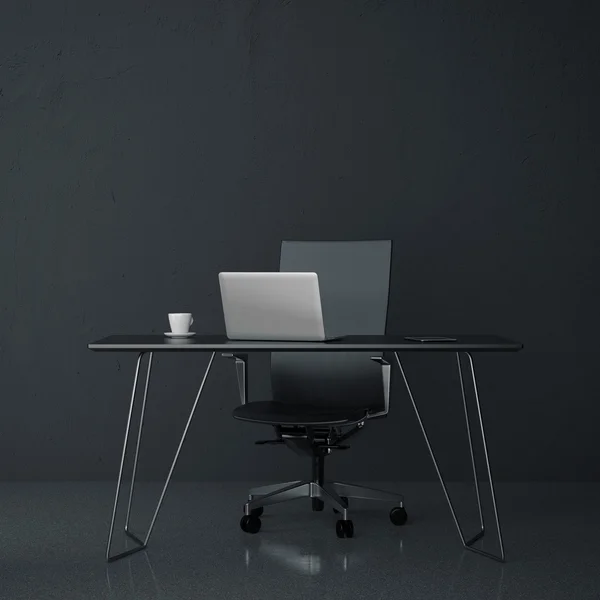 Modern workplace in the office with black wall — Stock Photo, Image