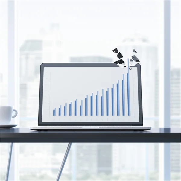Growth graph breaks laptop display. — Stock Photo, Image