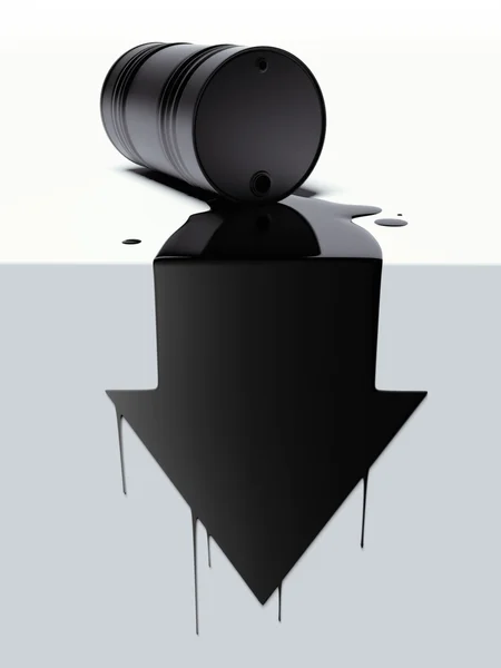 Barrel with spilled oil in the form of arrow — Stock Photo, Image