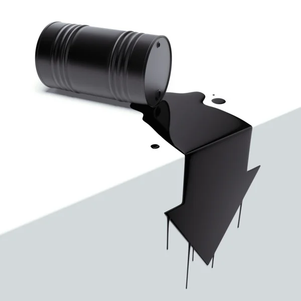 Barrel with spilled oil in the form of arrow — Stock Photo, Image