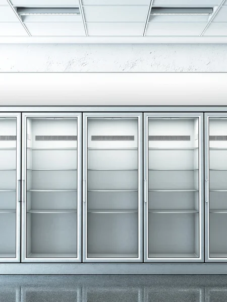 存储与空空如也的冰箱 — 图库照片