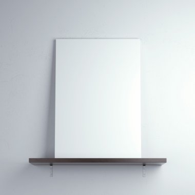 Bir raf üzerinde beyaz poster.