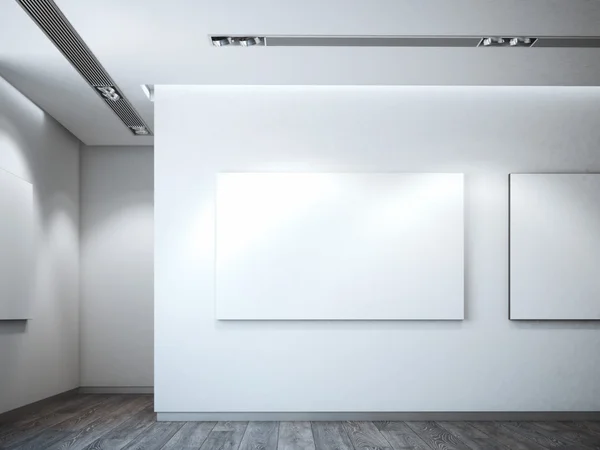 Weiße Leinwand auf einer weißen Wand. 3D-Darstellung — Stockfoto