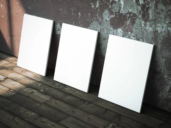 Three white blank posters. 3d rendering — Stock Photo, Image