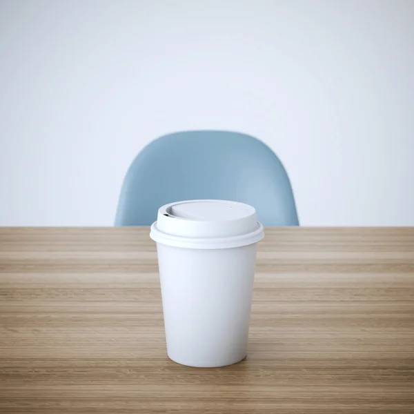 Šálek kávy na dřevěný stůl. 3D vykreslování — Stock fotografie