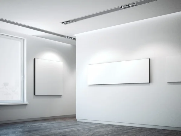 Lienzo blanco en una pared blanca. renderizado 3d — Foto de Stock