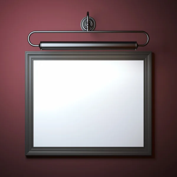 Винтажная рамка с лампой на красной стене — стоковое фото