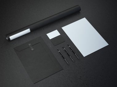 Karanlık kağıt arka plan üzerinde siyah mockup