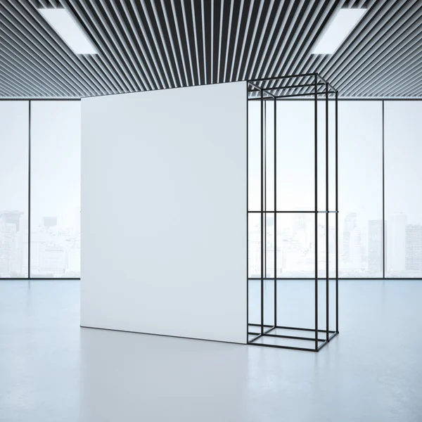 Weißes Banner im Büroinnenraum. 3D-Darstellung — Stockfoto