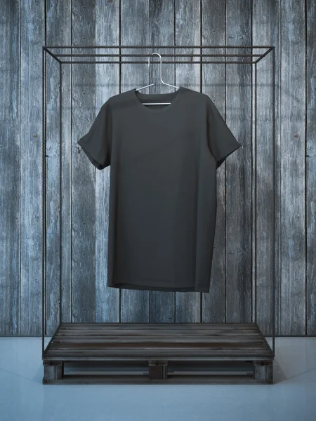 Camiseta negra en blanco en percha. renderizado 3d —  Fotos de Stock