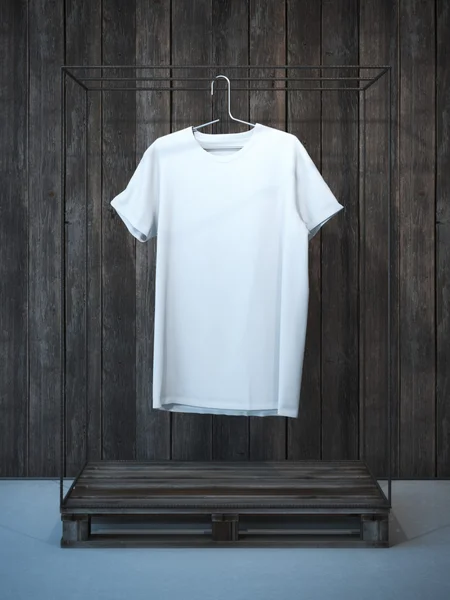 T-shirt branca no cabide. Renderização 3d — Fotografia de Stock