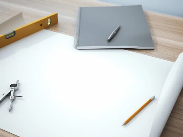 Papers with sketches on the table — Stock Photo, Image