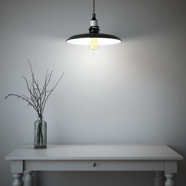 Interior com mesa e lâmpada. Renderização 3d — Fotografia de Stock
