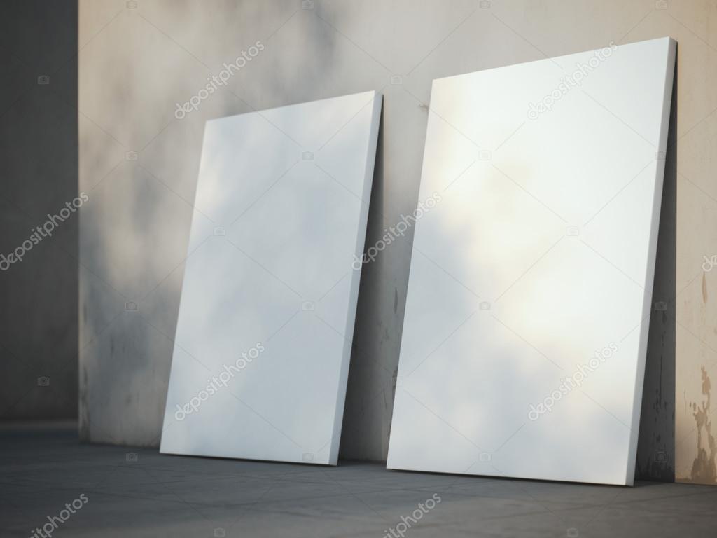 Blank posters near the wall. 3d rendering