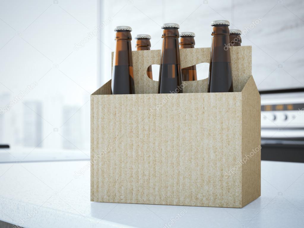 Beer packaging on the table. 3d rendering