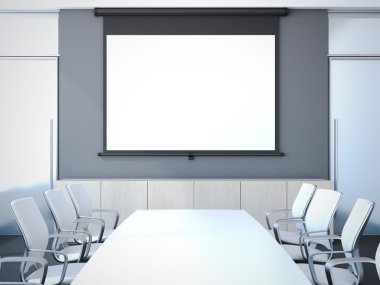 Uzun tablo toplantı salonu. 3D render