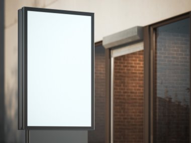 Siyah reklam stand sokakta. 3D render