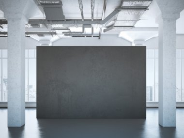 Siyah poster modern bir çatı katında. 3D render