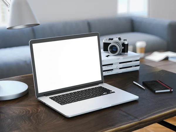 Modern laptop with blank screen. 3d rendering — Stock Photo, Image