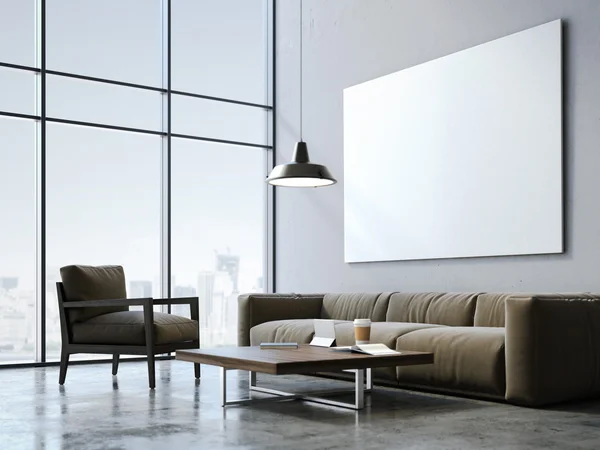 Moderne loft studio met leeg doek. 3D-rendering — Stockfoto