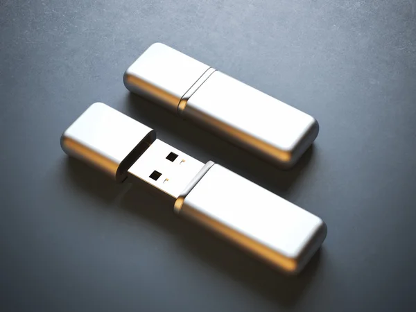 Opened and closed flash drives — Stock Photo, Image