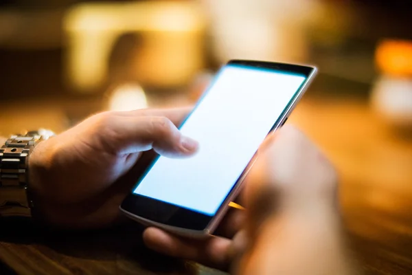 Mens hands with modern smartphone — Stock Photo, Image