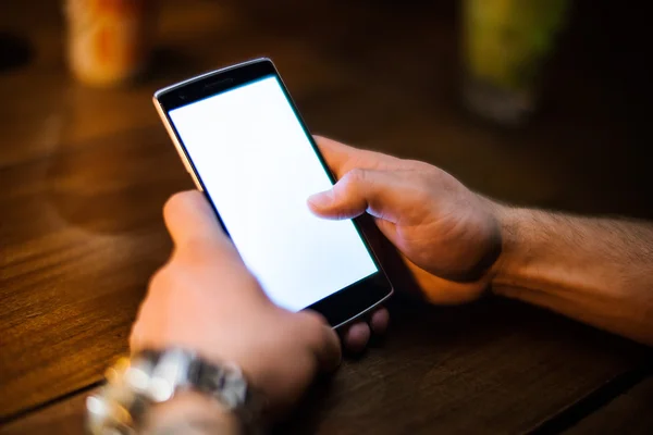 Modern phone in the mans hands — Stock Photo, Image