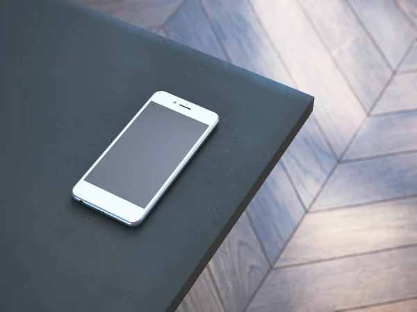 Białe nowoczesny smartfon w rogu tabeli. renderowania 3D — Zdjęcie stockowe