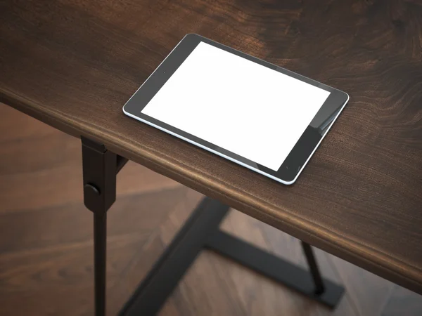 Bílá moderní tablet na rohu stolu. 3D vykreslování — Stock fotografie
