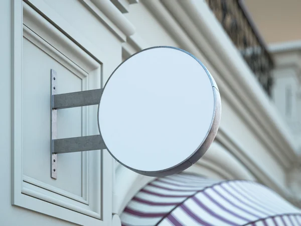 Rundes weißes Schild am Altbau. 3D-Darstellung — Stockfoto