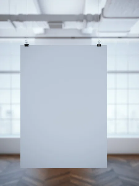 Cartel blanco en un interior moderno. renderizado 3d — Foto de Stock