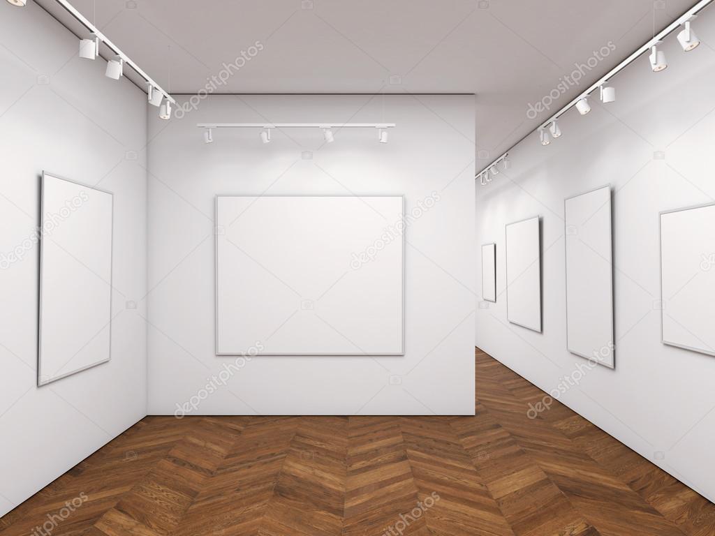 Bright gallery with blank posters. 3d rendering