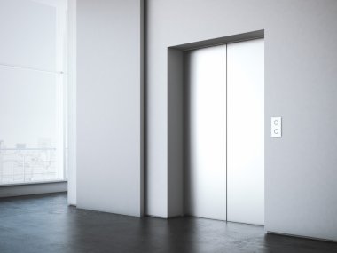 Office lobi beyaz reklam stand ile. 3D render