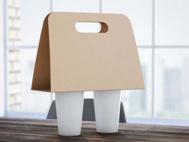 Ofis Masaları üzerinde kahve sahibi. 3D render