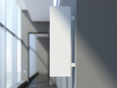 Ofis iç beyaz dikey tabela. 3D render