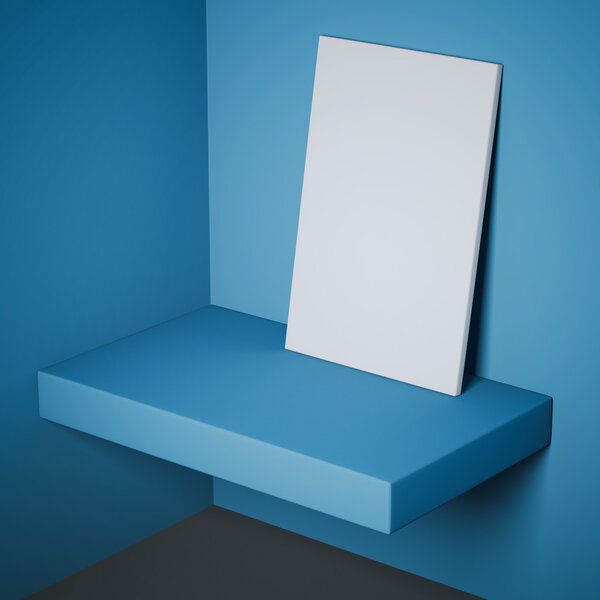Современная синяя студия с бланковым плакатом. 3d-рендеринг
