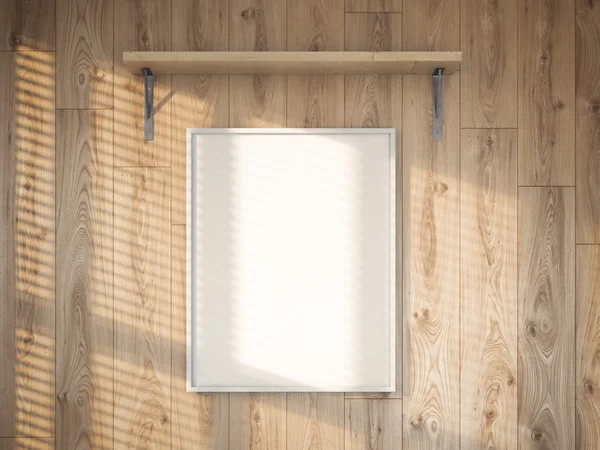 Leeg doek op de houten muur. 3D-rendering — Stockfoto