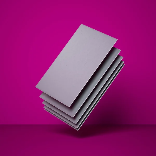 Stapel visitekaartjes in paarse studio. 3D-rendering — Stockfoto