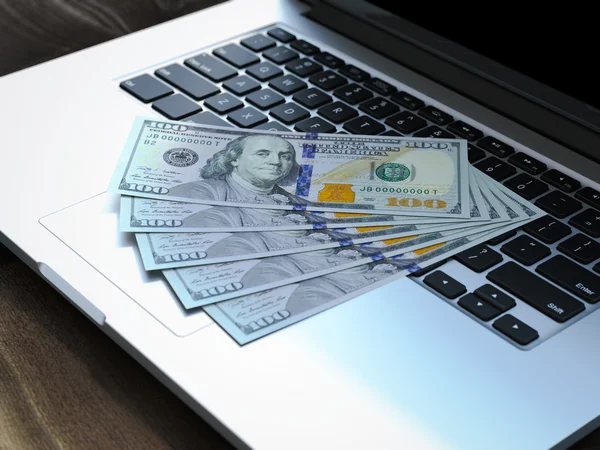 Five hundred dollars on modern laptop keyboard — Stock Photo, Image