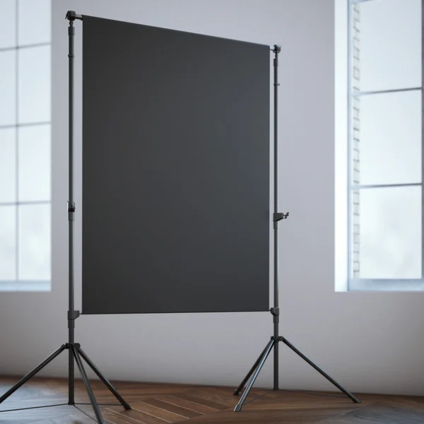 Blank Black canvas on two tripods in loft. 3d rendering — Stock Photo, Image