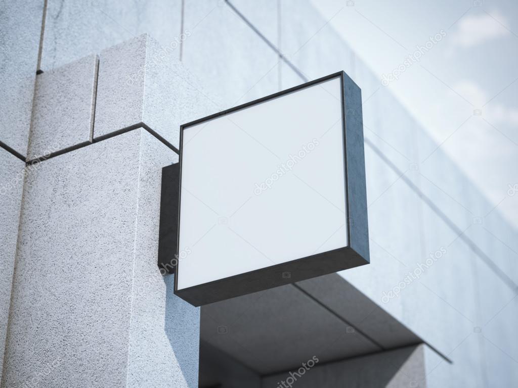 Square signboard on the office building. 3d rendering