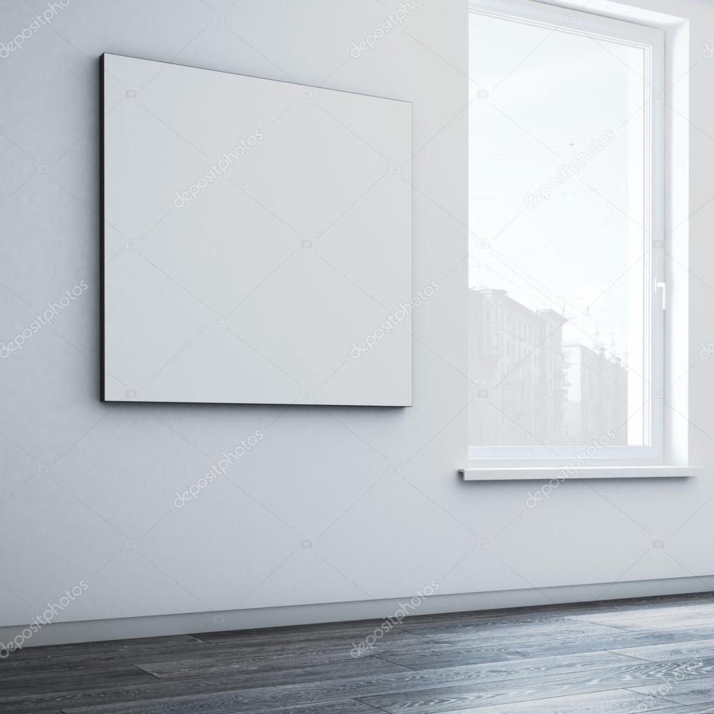 Square blank canvas on the wall . 3d rendering