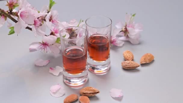 Almond liquor traditional strong drink in italy — Stock Video
