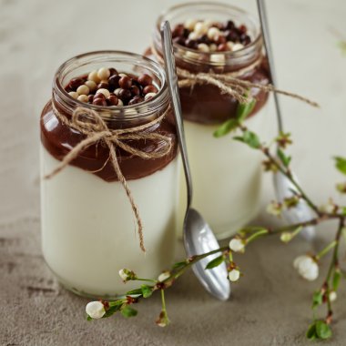 Çikolatalı mus ve çikolata şeker damla ile ev yapımı yoğurt