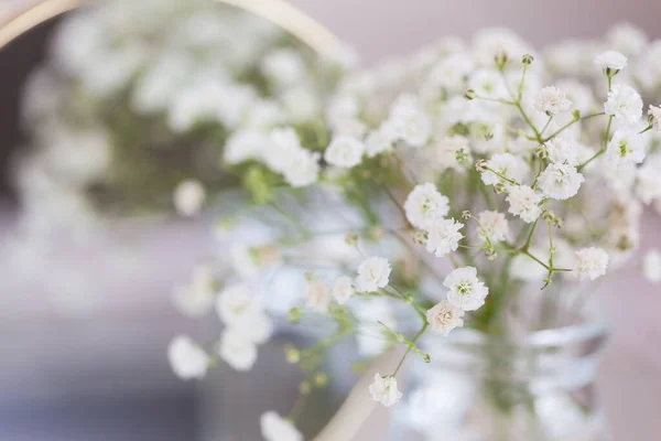 Rustic Baby s Breath Dried white gypsophila flowers and mirror on the table. Beautiful wedding decor ideas and room home decor interior.