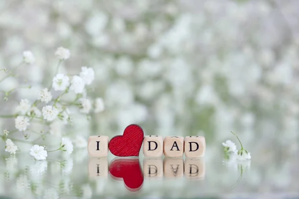 幸せな父の日 Text Loveお父さんを背景に ぼやけたジプシーの花 ホリデーコンセプトのグリーティングカード — ストック写真