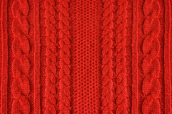 Knitted woolen background, red texture — Stock Photo, Image