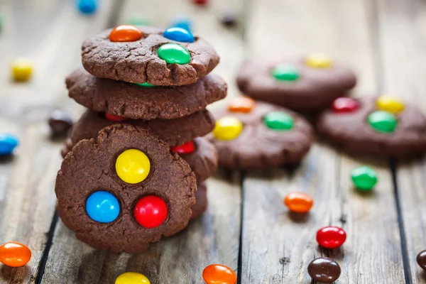 Homemade  chocolate cookies decorated with colorful candies — Stock Photo, Image