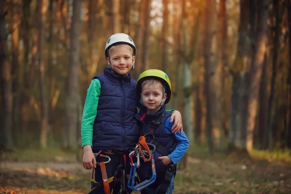Two happy brave adorable  brothers, double portrait, looking at — Stock Photo, Image